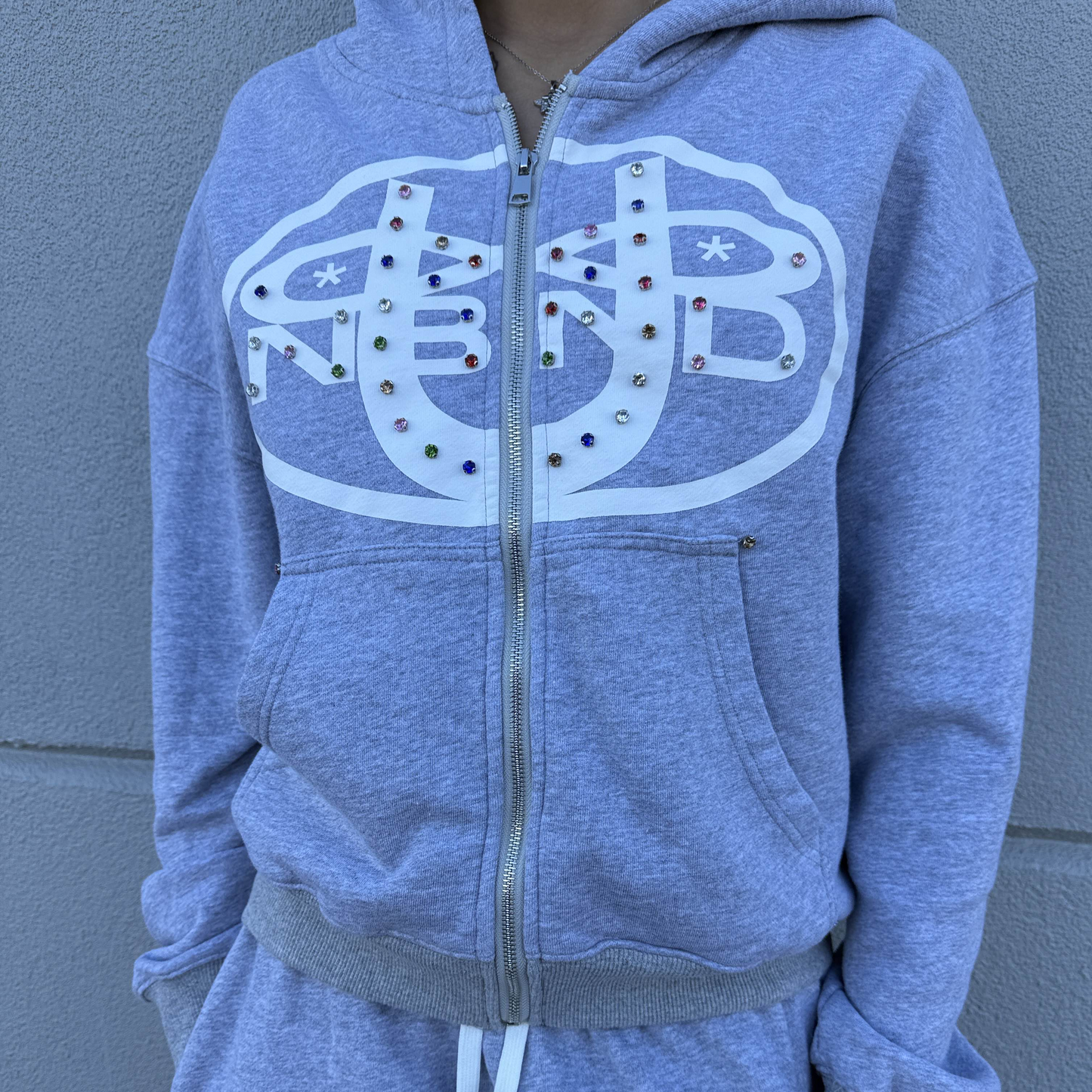 FRENCH COTTON RHINESTONE LOGO HOODIE